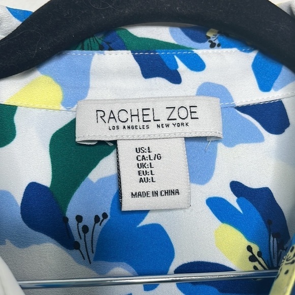Rachel Zoe Blue Yellow Floral Button Up Oversized Shirt Sz L - Picture 2 of 6